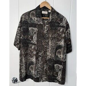 Caribbean Silk Blend Button Up Shirt Mens Large Abstract Print Short Sleeve VNTG
